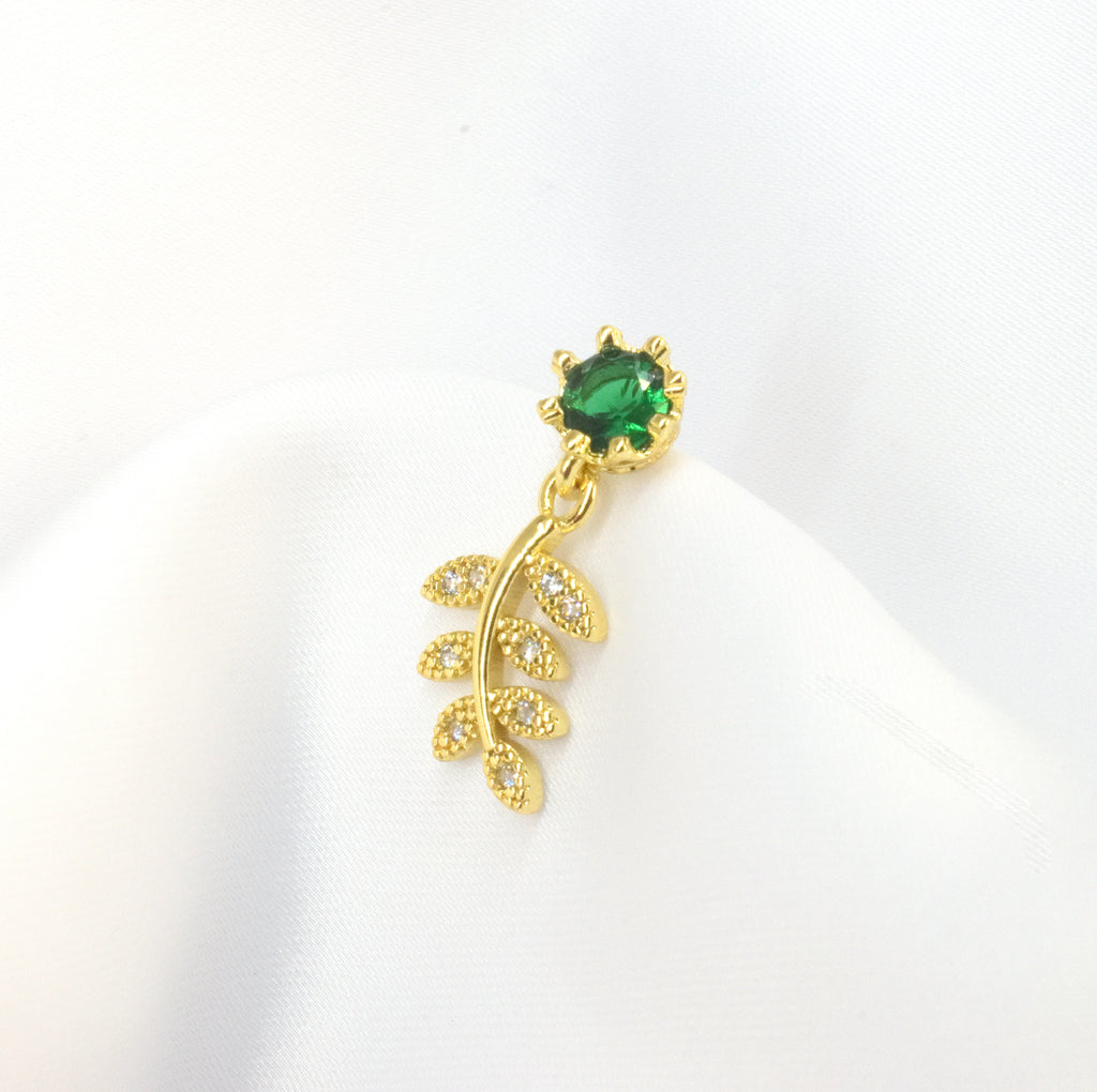 Leaf Flower Emerald Earpin